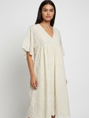By Coco Italy Eyelet Dress Sz S Ivory Cottagecore Boho Prairie Puff Sleeve